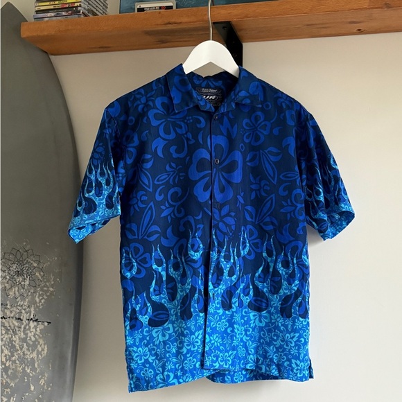 Vintage Blue Flames fire button up short sleeve Medium - Picture 1 of 3